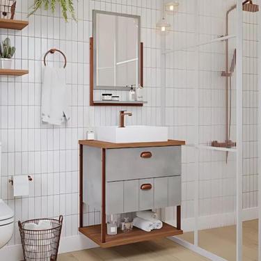 Imagem de Gabinete de Banheiro 2 Gavetas 61 cm com Cuba e Espelheira - Rainha do