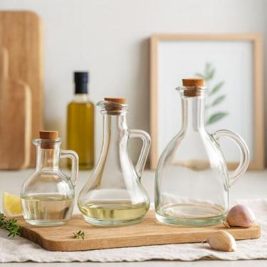 Imagem de Kit 3 Porta Azeite Galheteiro Vinagre em Vidro 180ml, 250ml e 580ml - 