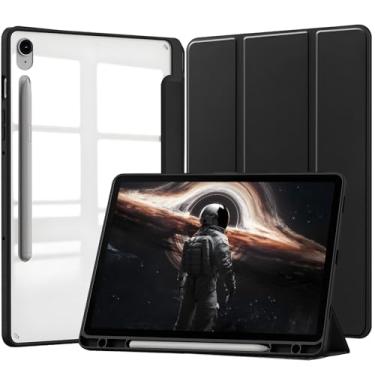 Imagem de Capa para Samsung Galaxy Tab S10 Lite / S10 FE / S9 / S9 FE 10,9-11 Polegadas Capinha Protetora Fina Capa Traseira Transparente com Suporte para Lápis Anti-Impacto Auto Sleep Tampa Magnética - Negro