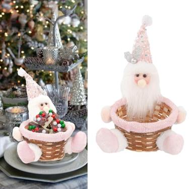 Imagem de Cesta de armazenamento de biscoitos doces de Natal com suporte de tecido de chocolate, tigela de sobremesa para decoração de festa de férias de inverno (Papai Noel rosa)