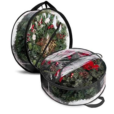 Imagem de ProPik Bolsa de armazenamento de guirlanda de Natal – Pacote com 2 recipientes de armazenamento de guirlanda de Natal artificial – Suporte de armazenamento de guirlanda de Natal – PVC transparente à