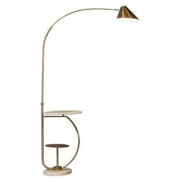 Imagem de Luminária de chão Luminária de chão moderna e elegante com bandeja para escritório, café, sala estar, quarto, pedal acabamento em latão/dourado