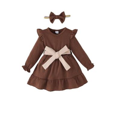 Imagem de Mioglrie Baby Dress Infant 6 9 12 Months Girl Clothes Baby Girls' Dresses Fall Winter Outfits Ruffle Long Sleeve Brown Dresses