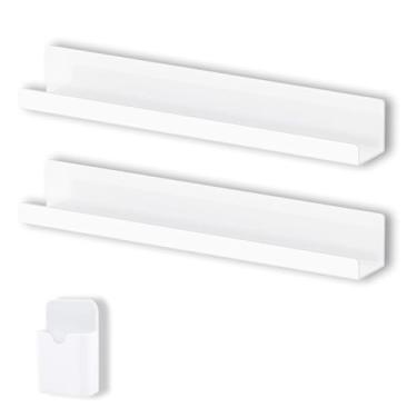 Imagem de Pacote com 2 prateleiras magnéticas para quadro branco, suporte magnético de metal reutilizável e suporte de caneta, comporta 5,4 kg, expositor magnético de livros para salas de aula, cozinha, quarto