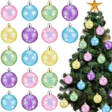Imagem de Soulchen 24 peças de enfeites de árvore de Natal pastel 5 cm glitter macaron decorações de bola de Natal inquebráveis enfeites de árvore de Natal para decoração de festa de Natal, aniversário em casa