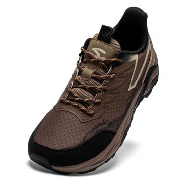 Imagem de HOBIBEAR Tênis masculino de trilha para trilhas, ajuste amplo, leve, cano baixo, respirável para caminhadas, caminhadas e aventuras ao ar livre, Marrom, 8 Wide