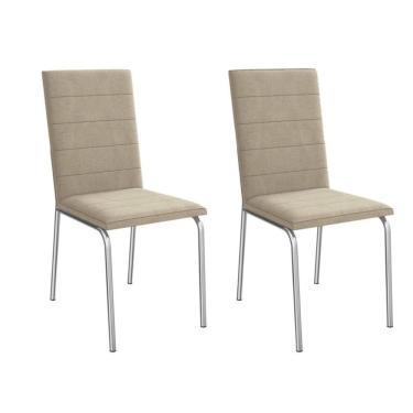 Imagem de Kit 2 Cadeiras Sala Jantar Amsterdã 2c091 Aço 2 Un Cromado-linho Bege Fendi - Kappesberg
