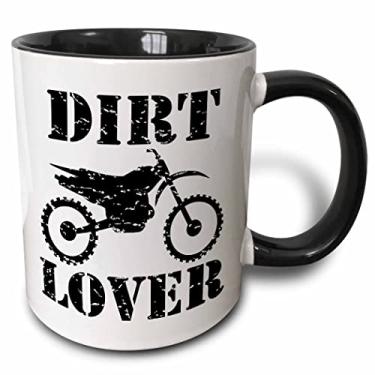 Imagem de 3dRose Caneca de dois tons com texto "Distressed Illustration Bike with Dirt Lover", 325 ml, preta