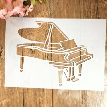Imagem de TIAMECH Estêncil de piano reutilizável A4 para pintura - modelo de camadas de instrumento musical, arte de parede DIY, móveis de madeira, álbum de recortes e artesanato (21 x 29,7 cm)