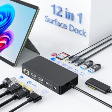 Imagem de Microsoft Surface Dock Display triplo (HDMI duplo 4K + VGA), estação de ancoragem Microsoft Surface 12 em 1 para Surface Pro 9/8/X/7/6/5/4/3, Surface Laptop Go/5/4/3/2/1, Surface Book 3/2/1, preto