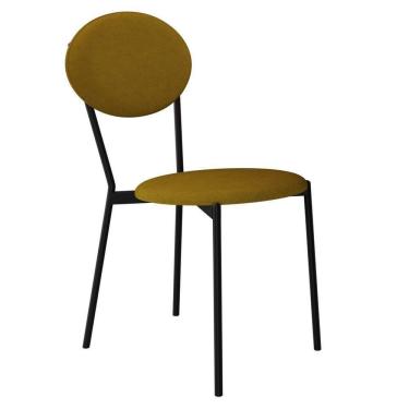 Imagem de Cadeira Estofada Para Sala De Jantar Azuri Preto C01 Linho Mostarda - Lyam Decor