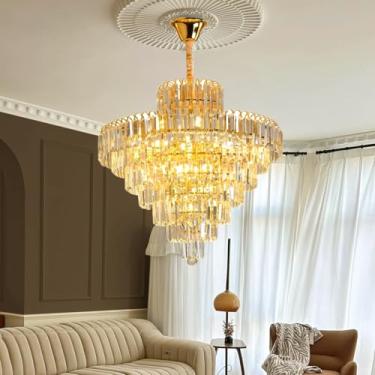 Imagem de Lustre de Cristal Clássico LED - Luminária de Vidro para Sala com Iluminação Aconchegante, Lustre Romântico para Quarto e Sala de Jantar (60cm-8 camadas de cristal)