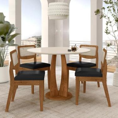 Imagem de Mesa Redonda Camogli 4 Cadeiras Sextavadas Freijó/off/corino Pto - M.a Freijó/off Premium/corino Pret