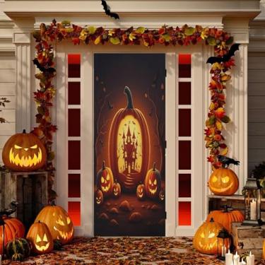 Imagem de Wassud Decoração de porta de casa de abóbora brilhante faixa interna externa decoração de casa de varanda grande decoração de porta da frente 96 x 98 polegadas