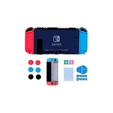 Imagem de Capa transparente Switch, capa rígida protetora acoplável para Nintendo Switch e capa macia de TPU para com protetor de tela de vidro temperado e tampas de polegar (não para Switch OLED)