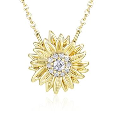 Imagem de Colares de girassol para mulheres, presentes de aniversário e Natal para mulheres, presente de girassol de zircônia cúbica 5A, colar com pingente de flor rosa para esposa, mãe, filha, presente de