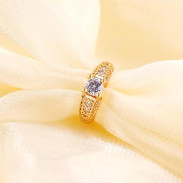 Imagem de Anel feminino banhado a ouro, peça de coquetel de casamento, zircônia cúbica, zircônia cúbica romântica, zircônia cúbica brilhante para ela YC6455, Latão, Sem pedra preciosa