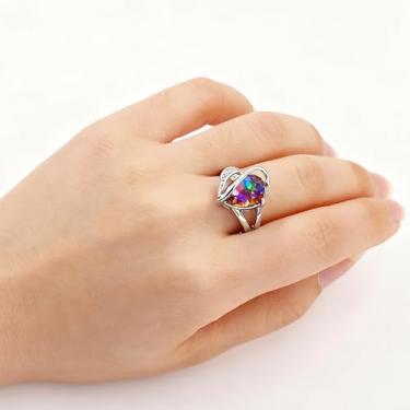 Imagem de Anel de zircônia cúbica em forma de coração para mulheres, joias minimalistas, presente de aniversário romântico, lindo presente de dia dos namorados, acessório de compromisso elegante YC6581, Latão