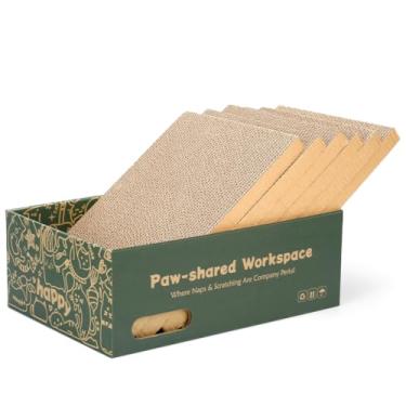 Imagem de Pacote com 6 arranhadores para gatos com caixa, arranhador de papelão para gatos internos, tábua de arranhar reversível com espreguiçadeira para gatos e gatinhos pequenos e médios