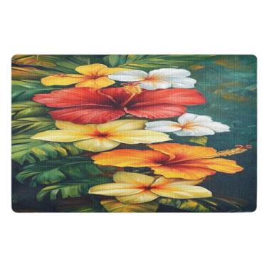 Imagem de Qilmy Capachos de flores tropicais para ambientes externos 81 x 50 cm, tapete de boas-vindas para ambientes internos, tapetes de banho fofos, capacho frontal antiderrapante para entrada, pátio, áreas