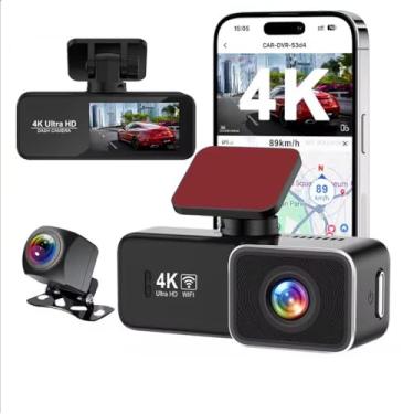 Imagem de Câmera veicular WiFi 4K para carros, câmera frontal e traseira de lente dupla HD 1080p DVR para carro, controle de aplicativo WiF integrado, faixa GPS com tela de 5.0 cm, visão noturna, supercapacitor