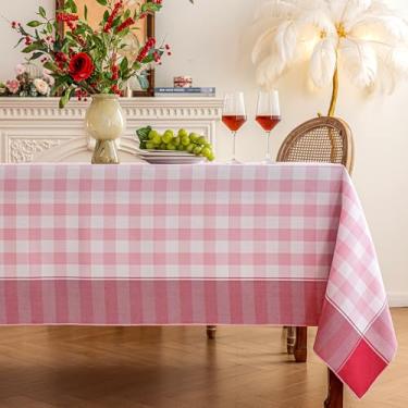 Imagem de Midsummer Breeze Toalha de mesa quadriculada - toalha de mesa de guingão rústica, para primavera, verão, dia dos namorados, Páscoa, piquenique (retângulo, 152 x 190 cm, rosa)