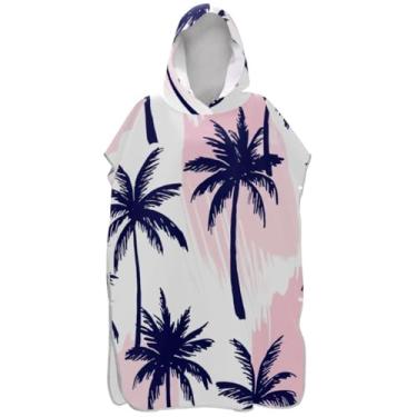 Imagem de Joisal Poncho de surfe absorvente para adultos trocador de roupa de praia com capuz toalha de banho tropical palmeira blush rosa poncho masculino com capuz