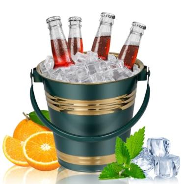 Imagem de Os baldes de gelo em aço inoxidável estão disponíveis em capacidades de 1 litro, 3 litros e 6 litros, perfeitos para gelar cerveja, uísque, champanhe e bebidas para festas(Vermelho,1L)