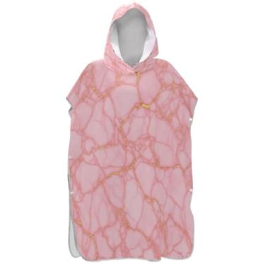 Imagem de Joisal Poncho de surfe elegante em mármore rosa com veias douradas para trocador adulto plus size unissex poncho adulto com capuz estampa de toalha de praia com capuz