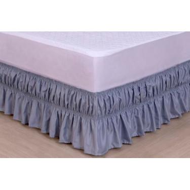 Imagem de Saia Decorativa para Cama Box Casal Padrão Cinza Acabamento Franzido com Babado