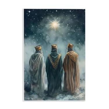 Imagem de Stupell Industries Arte de placa de parede Three Wise Men & North Star, design por Petal Prints Design, 19 x 13