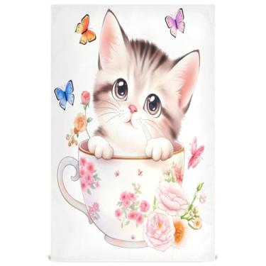 Imagem de Joisal Copo de gatinho gato fofo animal divertido panos de prato decorativos para cozinha toalha de mão de chá fofo pano de limpeza absorvente secagem rápida 45 x 71 cm, 6 pacotes