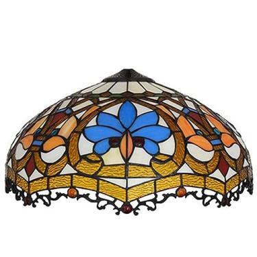Imagem de Cúpula de reposição para abajur Tiffany, apenas para luminária de vitral de 40 cm (16 polegadas), com design de flores barrocas, para abajur de mesa, pendente, luminária de chão e plafon.