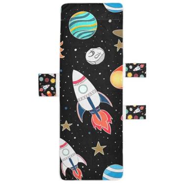 Imagem de Desenhos animados planetas planetas preto chaise lounge capa toalhas de praia toalhas de cadeira de praia com bolso superior ajustado espreguiçadeira de piscina costeira 215,9 cm x 76,2 cm