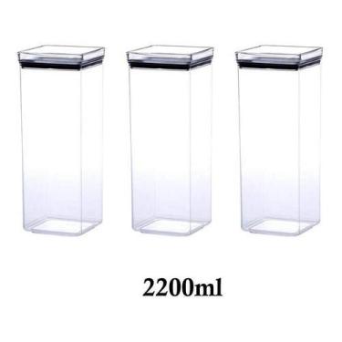Imagem de 3 Potes Herméticos quadrado empilháveis 2200ml para armazenamento de alimentos