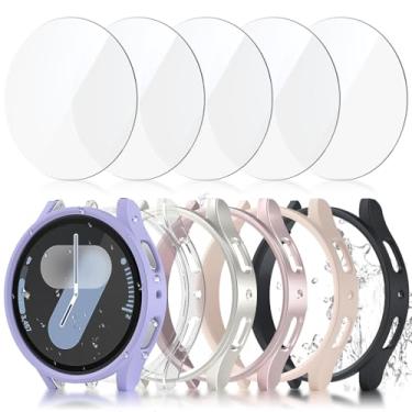 Imagem de JZK Pacote com 6 + 6 para Samsung Galaxy Watch 6 capa protetora de tela de 40 mm, capa rígida de policarbonato à prova d'água + amortecedor protetor fino de vidro temperado para Samsung Galaxy Watch 6