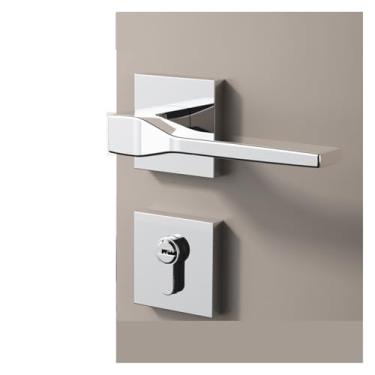 Imagem de Fechadura de porta silenciosa estilo minimalista italiano nórdico para quarto interno com divisão de porta de madeira (cromo brilhante, com chave)