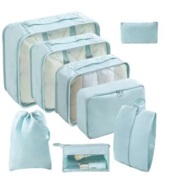 Imagem de Kit Organizador de Malas para Viagem Conjunto Premium Completo Bolsas Necessaire Sapatos Maquiagem Roupas Bagagem Organizada 8 Peças (Azul)