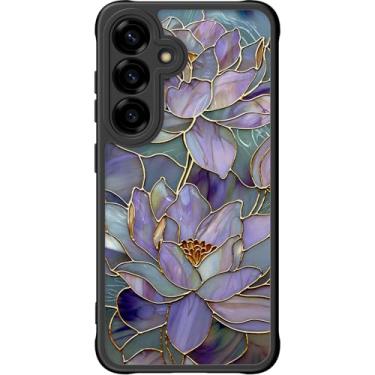 Imagem de DEENAKIN Capa fofa para Samsung Galaxy S25, capa rígida floral estética, compatível com Magsafe, capa protetora fina retrô moderna e exclusiva para mulheres e meninas, lótus roxo florescendo