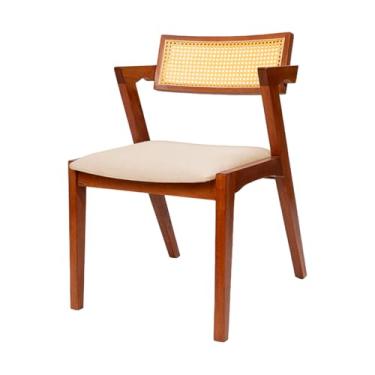 Imagem de Cadeira de Jantar Estofada Madeira Maciça Com Telinha Rattan Natural Stter (Linho Areia)