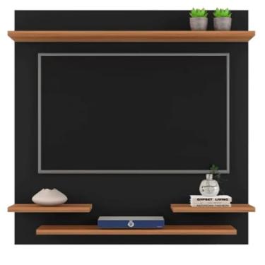 Imagem de Suporte Painel Tv Quarto Sala Painel Prateleira Até 32 Polegadas | Ideal para Otimizar Espaços em Ambientes Pequenos, Apartamentos e Home Office(Preto/Nature)