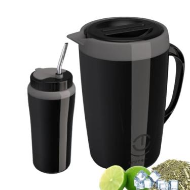 Imagem de Kit Tereré Jarra De 2,0 Litros Com Copo 650ml Cunha/Bomba (Preto)