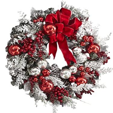 Imagem de GLOGLOW Guirlanda de Natal de 40 Cm, Decoração Artificial de Porta de Natal Com Fitas de Bagas de Pinhas, para Decoração Interna e Externa