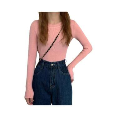 Imagem de Suéter De Malha Feminino De Manga Longa Com Decote Redondo, Moda De Ou