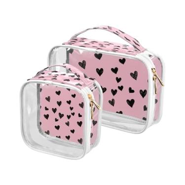 Imagem de xigua Bolsa de maquiagem Black Hearts para mulheres, bolsa de cosméticos transparente de viagem, bolsa de higiene portátil à prova d'água para viagens, férias, organização de banheiro