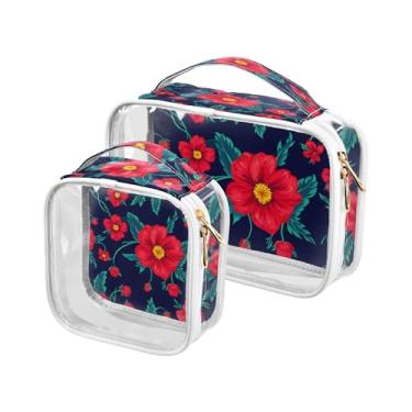 Imagem de xigua Bolsa de maquiagem de flores vermelhas para mulheres, bolsa de cosméticos de viagem, bolsa de higiene portátil à prova d'água para viagens, férias, organização de banheiro