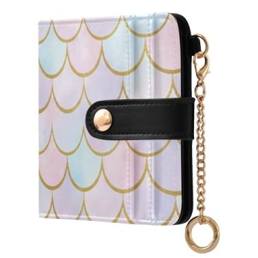 Imagem de STAYTOP Linda carteira feminina com escamas de sereia com bloqueio de RFID, de couro macio, dobrável, compacta, porta-cartões para mulheres, com zíper e bolso para moedas, janela para identidade