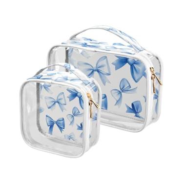 Imagem de xigua Bolsa de maquiagem Blue Bows para mulheres, bolsa de cosméticos de viagem, bolsa de higiene portátil à prova d'água para viagens, férias, organização de banheiro