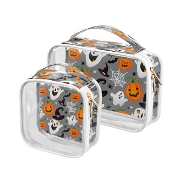 Imagem de xigua Bolsa de maquiagem feminina de abóboras de Halloween, bolsa de cosméticos transparente para viagem, impermeável, bolsa de higiene pessoal portátil para viagens, férias, organização de banheiro