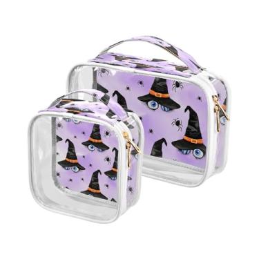 Imagem de xigua Bolsa de maquiagem para chapéus de bruxa de Halloween para mulheres, bolsa de cosméticos de viagem, bolsa de higiene portátil à prova d'água para viagens, férias, organização de banheiro